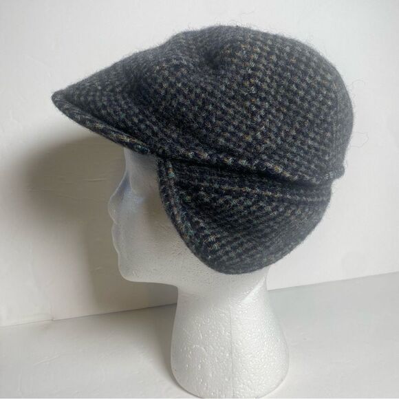Minnesota Hats Vintage Gray/Black Houndstooth Wool Newsboys Hat W/Earflaps - Picture 8 of 11